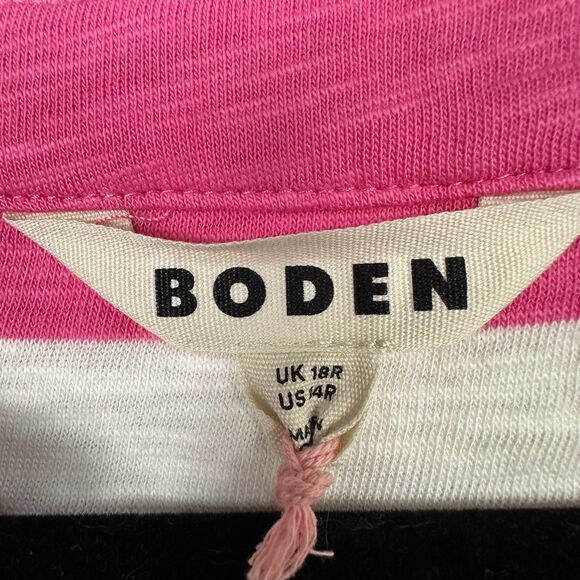 Boden Nadine Notch Cotton Dress Size 14R Pink White Stripe Sleeveless - Picture 3 of 5